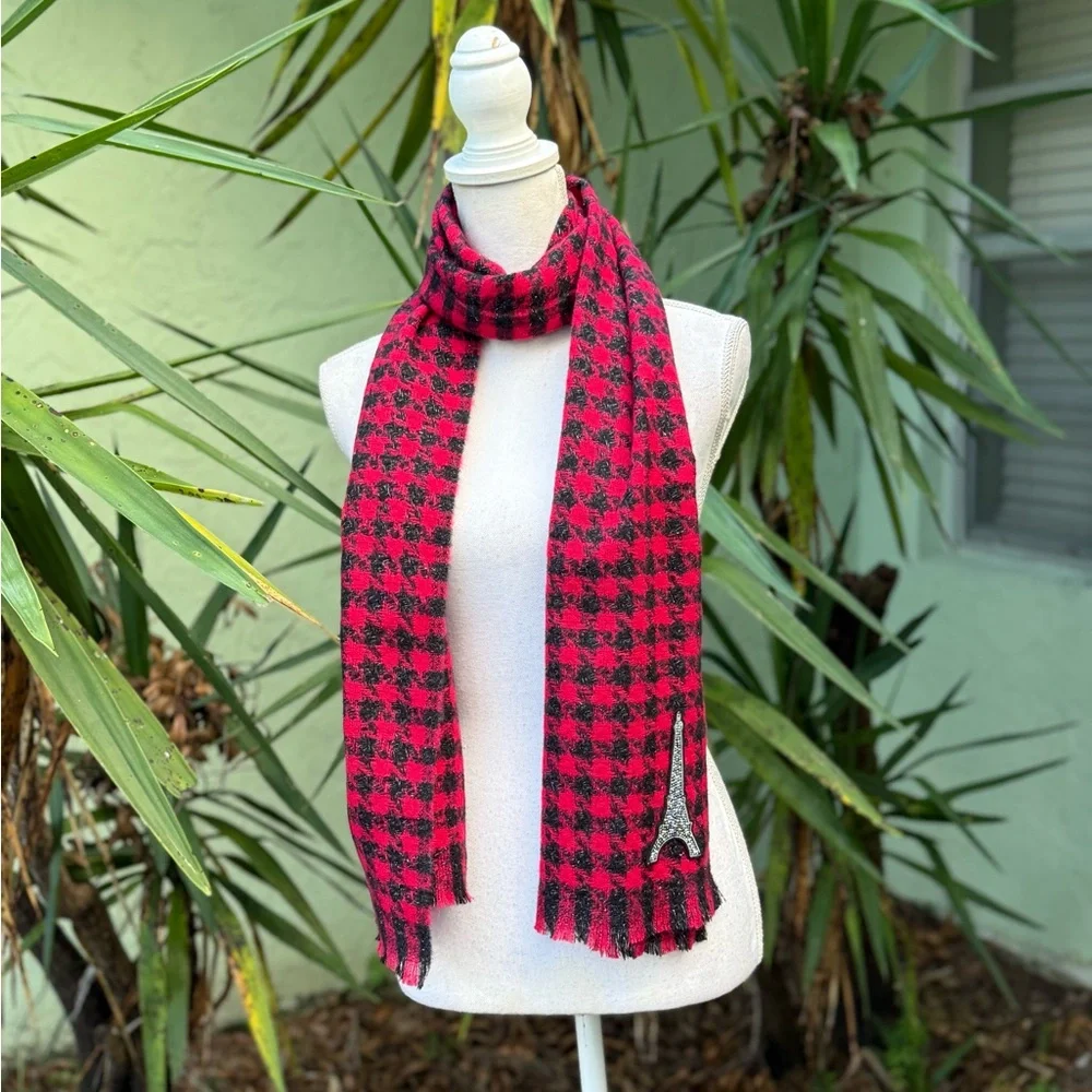 Red and Black Plaid Karl Lagerfeld Scarf